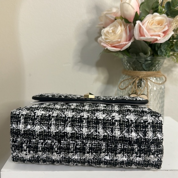 KATE SPADE-Chanel look tweed Blk & Wht Natalia Flap Crossbody Shoulder Bag NWT - Picture 12 of 16